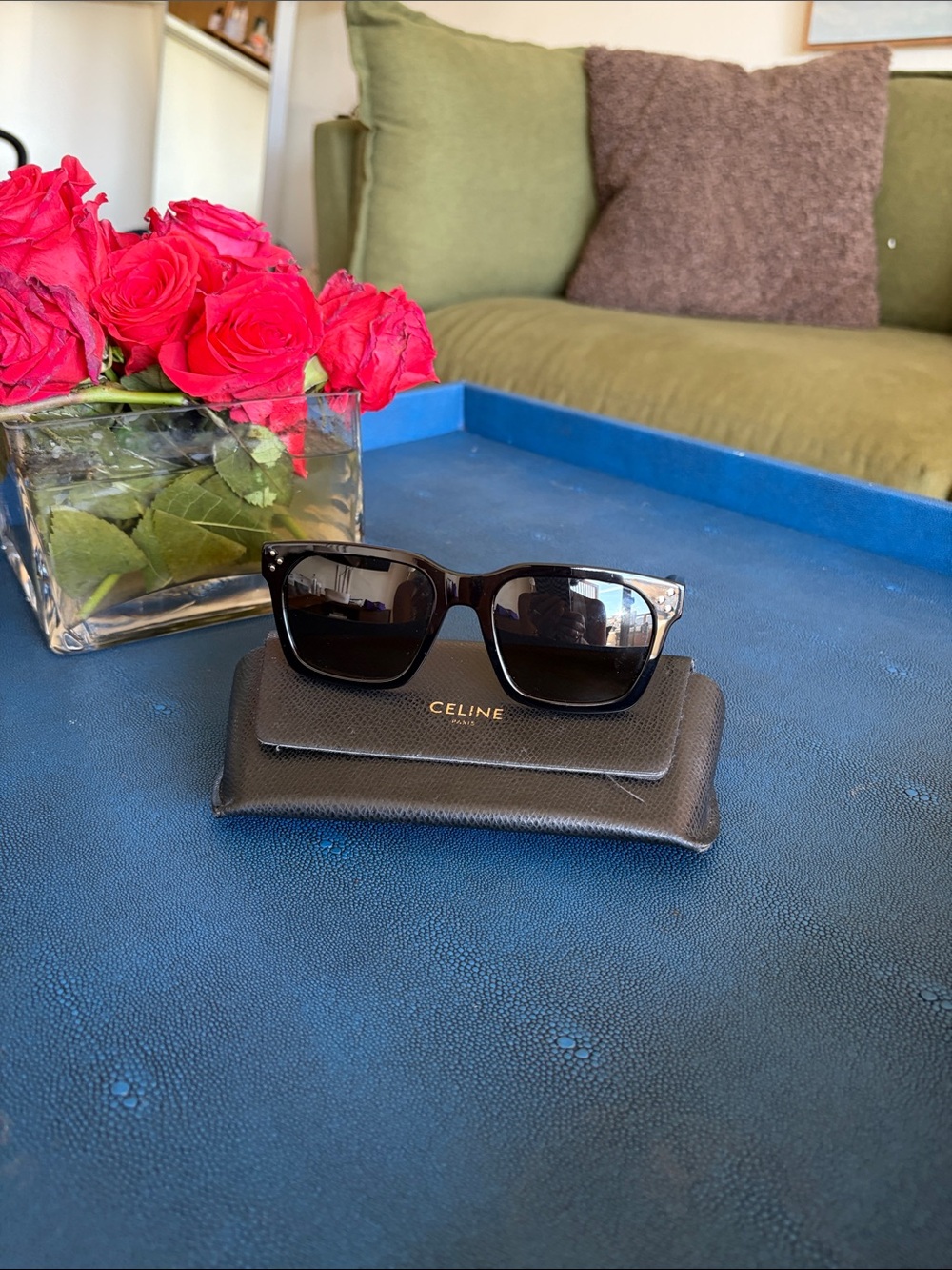 Celine Black Square Sunglasses with Dark Lenses
